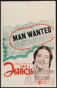 9h192 MAN WANTED WC '32 young, handsome, energetic, apply in person to beautiful Kay Francis!