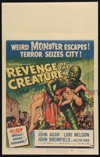 9h195 REVENGE OF THE CREATURE WC '55 Jack Arnold, art of the weird monster carrying sexy gir!