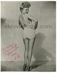 9j108 BETTY GRABLE signed deluxe 11x14 REPRO still '70s most classic full-length WWII swimsuit pose!