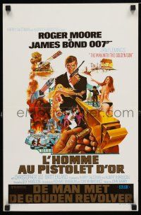 9j410 MAN WITH THE GOLDEN GUN Belgian '74 art of Roger Moore as James Bond by Robert McGinnis!