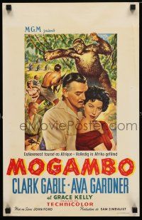 9j411 MOGAMBO Belgian '53 art of Clark Gable, Grace Kelly, Ava Gardner & giant ape in Africa!