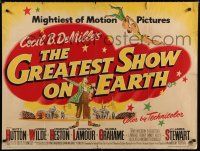 9j512 GREATEST SHOW ON EARTH British quad '52 Cecil B. DeMille, art of circus clown James Stewart!