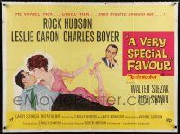 9j538 VERY SPECIAL FAVOR British quad '65 Rock Hudson tries to unwind sexy Leslie Caron, Boyer