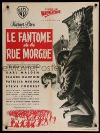 9j446 PHANTOM OF THE RUE MORGUE French 23x32 '54 cool art of the monstrous man & sexy girl!