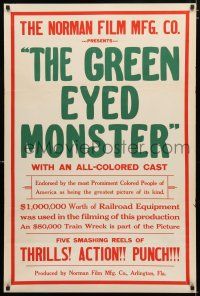 9j034 GREEN EYED MONSTER 1sh '19 stupendous all-star negro picture, train adventure, lost film!