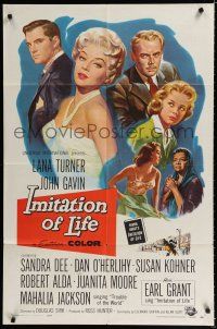 9j090 IMITATION OF LIFE 1sh '59 Brown art of sexy Lana Turner, Sandra Dee, from Fannie Hurst novel!