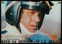 9j326 LE MANS Japanese '71 horizontal c/u of race car driver Steve McQueen wearing helmet!