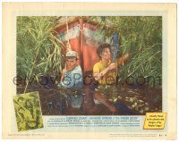 9j148 AFRICAN QUEEN LC #7 '52 Humphrey Bogart & Katharine Hepburn pull boat through swamp!