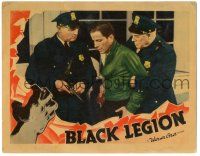 9j153 BLACK LEGION LC '36 close up of Klan member Humphrey Bogart being arrested by two cops!
