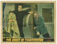 9j157 GHOST OF FRANKENSTEIN LC '42 Bela Lugosi looks at monster Lon Chaney Jr. holding little girl!