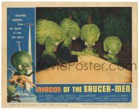 9j165 INVASION OF THE SAUCER MEN LC #2 '57 c/u of 4 cabbage head aliens making plans by car!