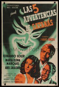 9j261 LAS CINCO ADVERTENCIAS DE SATANAS Mexican poster '45 art of creepy ghost over top stars!