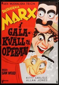 9j389 NIGHT AT THE OPERA Swedish R72 great Hirschfeld-like art of Groucho, Chico & Harpo Marx!