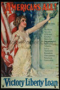 9j047 AMERICANS ALL 27x40 WWI war poster '19 wonderful Howard Chandler Christy patriotic art!