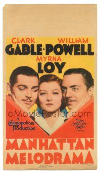 9j071 MANHATTAN MELODRAMA mini WC '34 Myrna Loy between Clark Gable & William Powell!