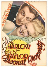 9j073 PERSONAL PROPERTY mini WC '37 sexy Jean Harlow calls handsome butler Robert Taylor her own!