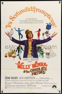 9j105 WILLY WONKA & THE CHOCOLATE FACTORY 1sh '71 Gene Wilder, it's scrumdidilyumptious!