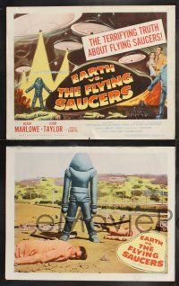 9j212 EARTH VS. THE FLYING SAUCERS 8 LCs '56 Harryhausen sci-fi classic, images of UFOs & aliens!