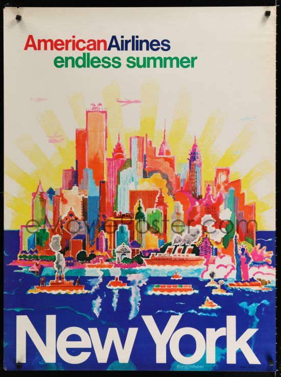 New York American Airlines Bertschmann 1971 Vintage Travel Poster Print