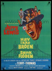 9k768 DON'T RAISE THE BRIDGE, LOWER THE RIVER Danish '68 wacky artwork of Jerry Lewis in London!