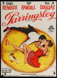 9k820 MATING GAME Danish '60 Debbie Reynolds & Tony Randall are fooling around in the hay!