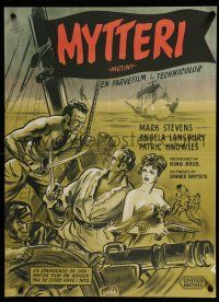 9k823 MUTINY Danish '52 sailor Mark Stevens fights pirate with hook & knife, cut-throat action!