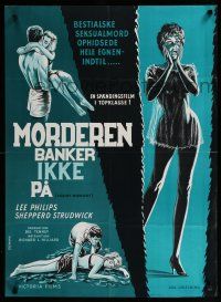 9k847 VIOLENT MIDNIGHT Danish '63 Seemann art of barely clothed woman in peril!