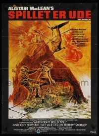 9k848 WHEN EIGHT BELLS TOLL Danish '71 from Alistair MacLean's novel, cool fiery action art!