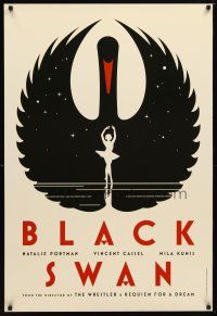 9k079 BLACK SWAN teaser DS English 1sh '10 Natalie Portman, white dancer in swan retro design!