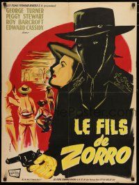 9k699 SON OF ZORRO French 23x32 '56 cool art of the masked hero with gun, Republic serial!
