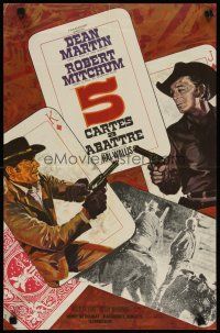 9k705 5 CARD STUD French 15x21 '68 great Landi art of cowboys Dean Martin & Robert Mitchum!