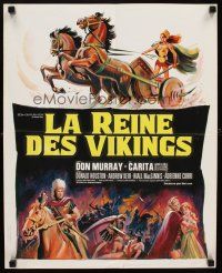9k748 VIKING QUEEN French 15x21 '67 Don Murray, Grinsson art of Carita w/sword & chariot!