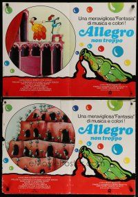 9k454 ALLEGRO NON TROPPO set of 6 Italian photobustas '76 Bruno Bozzetto, wacky cartoon artwork!