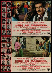 9k443 MacKENNA'S GOLD set of 2 Italian photobustas '69 Gregory Peck, Omar Sharif & Julie Newmar!