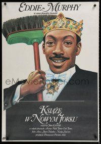 9k493 COMING TO AMERICA Polish 27x38 '89 great artwork of African Prince Eddie Murphy by Walkuski!