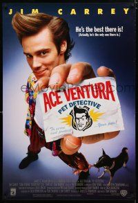 9m026 ACE VENTURA PET DETECTIVE DS 1sh '94 wacky image of Jim Carrey, he's the only one there is!