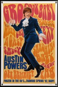 9m071 AUSTIN POWERS: INT'L MAN OF MYSTERY teaser 1sh '97 Mike Myers is frozen in the 60s!