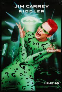 9m096 BATMAN FOREVER advance DS 1sh '95 cool image of Jim Carrey as The Riddler!