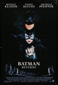 9m097 BATMAN RETURNS 1sh '92 collage of Michael Keaton, Danny DeVito, Michelle Pfeiffer!