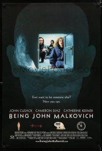9m105 BEING JOHN MALKOVICH DS 1sh '99 Spike Jonze directed, Cusack, Cameron Diaz, Catherine Keener!