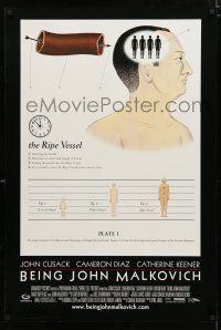 9m106 BEING JOHN MALKOVICH DS 1sh '99 Spike Jonze directed, Cusack, Cameron Diaz, the Ripe Vessel!