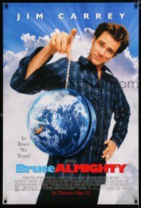 9m159 BRUCE ALMIGHTY advance 1sh '03 Morgan Freeman as God & Jim Carrey in title role!