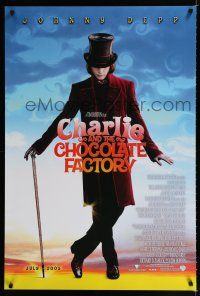 9m181 CHARLIE & THE CHOCOLATE FACTORY July 05 advance DS 1sh '05 Johnny Depp as Willy Wonka!