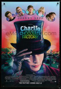 9m180 CHARLIE & THE CHOCOLATE FACTORY advance DS 1sh '05 Tim Burton directed, Depp as Willy Wonka!