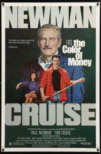 9m192 COLOR OF MONEY 1sh '86 Robert Tanenbaum art of Paul Newman & Tom Cruise playing pool!