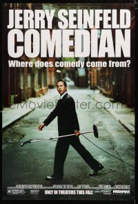 9m193 COMEDIAN advance 1sh '02 great image of Jerry Seinfeld walking across street with microphone!