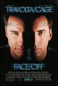 9m278 FACE/OFF advance DS 1sh '97 John Travolta and Nicholas Cage switch faces, John Woo sci-fi!