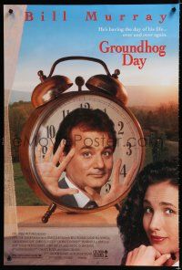 9m353 GROUNDHOG DAY DS 1sh '93 Bill Murray, Andie MacDowell, directed by Harold Ramis!