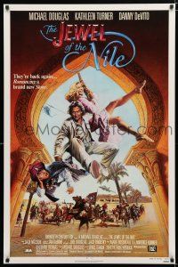 9m432 JEWEL OF THE NILE 1sh '85 great art of Michael Douglas, Kathleen Turner & Danny DeVito!