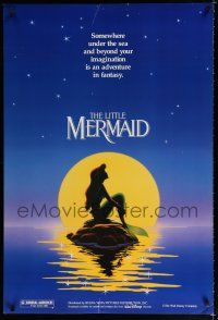 9m463 LITTLE MERMAID teaser DS 1sh '89 Disney, great cartoon image of Ariel in moonlight!